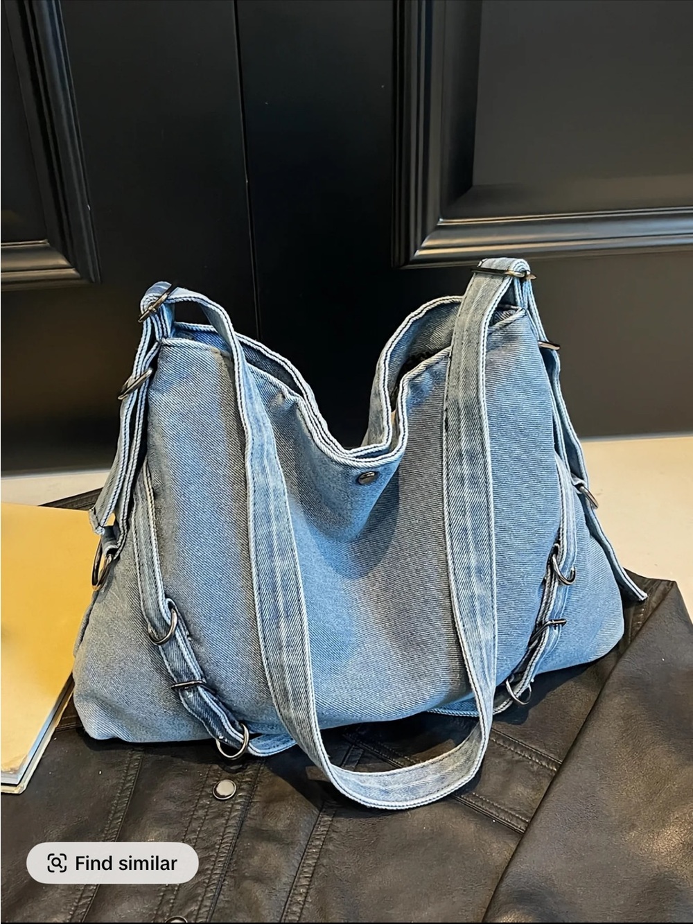 Casual Denim Shoulder Bag - Light Blue